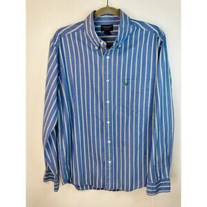 American Eagle Long Sleeve Button Down Blue White And Green Stripe Size Small